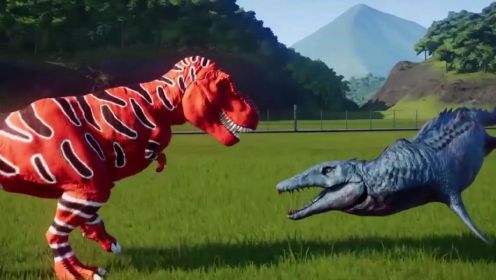 恐龙世界动画系列：气势强劲的斑纹霸王龙！尔等皆为蜉蝣！