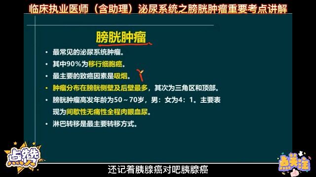 临床执业医师(含助理)泌尿系统之膀胱肿瘤重要考点讲解