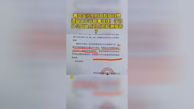 青岛金沙乐府开发商自爆混凝土不合格事件续:学习什么叫做点对点的检测报告?