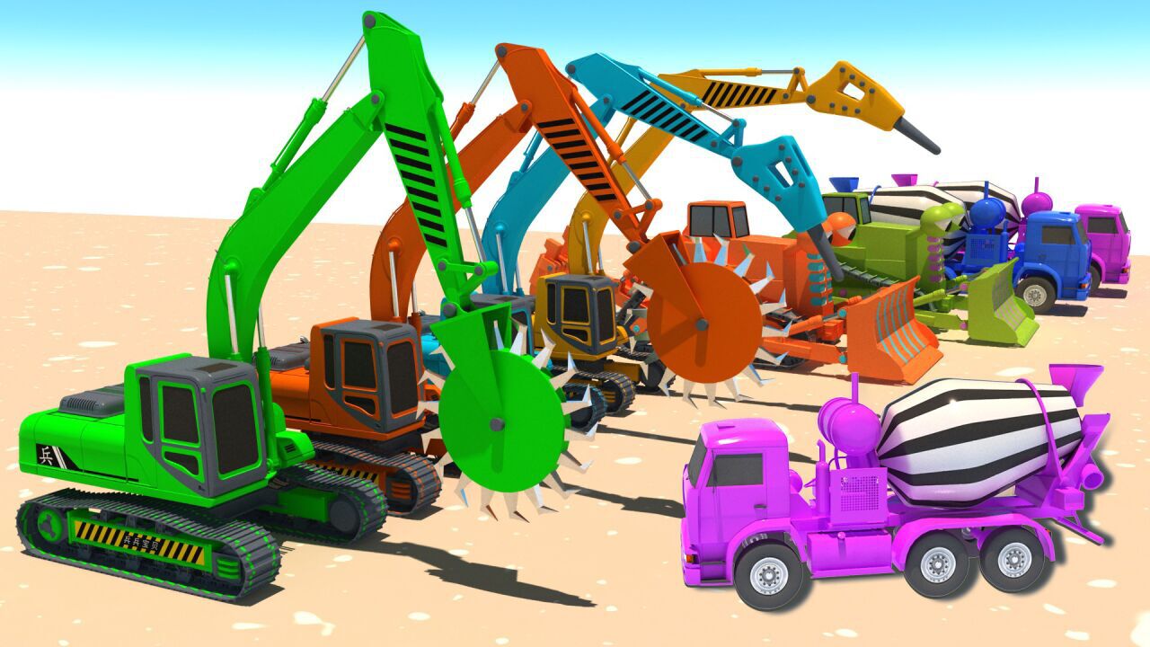 锯盘修公路,工程车玩具动画片,少儿挖掘机动画幼儿启蒙益智动画