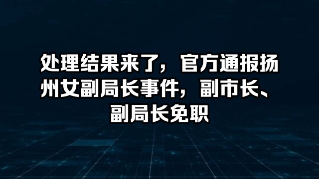 处理结果来了,官方通报扬州女副局长事件,副市长、副局长免职