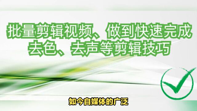 批量剪辑视频、做到快速完成去色、去声