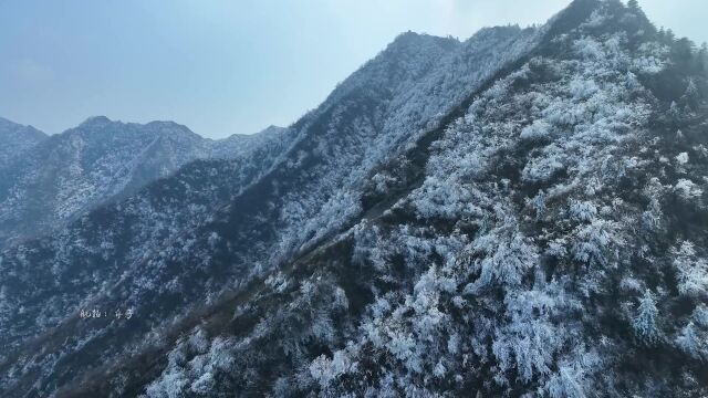 航拍黄袍山雾凇,难得一见的雾凇美景