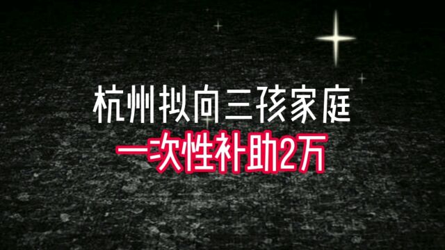 杭州拟向三孩家庭一次性补助2万