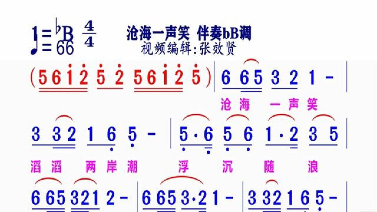 《沧海一笑》动态简谱bb调伴奏