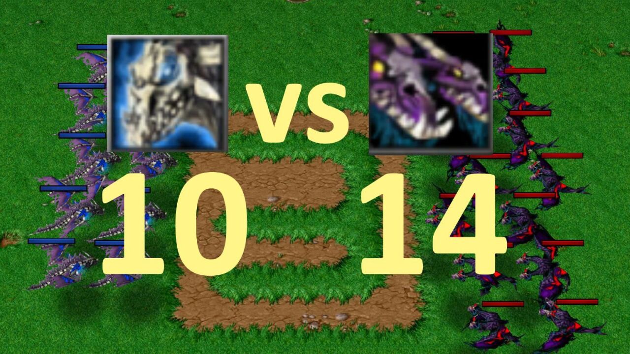 10冰龙 vs 14奇美拉,同人口对抗,魔兽争霸斗兽场