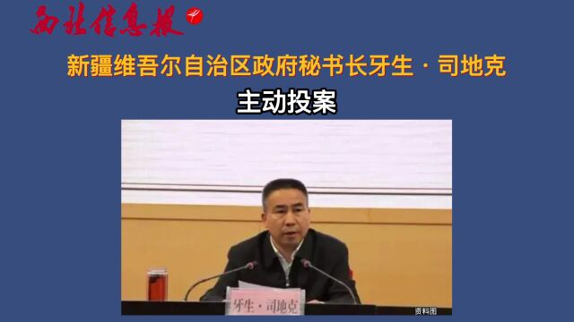 新疆维吾尔自治区政府秘书长牙生ⷥ𘥜𐥅‹主动投案!曾任乌鲁木齐市市长