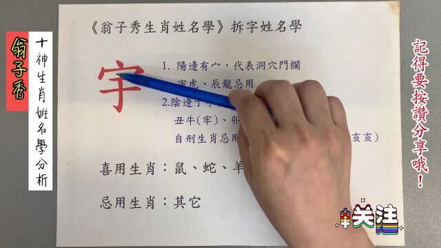 《翁子秀十神生肖姓名学》姓名拆字分析(宇)