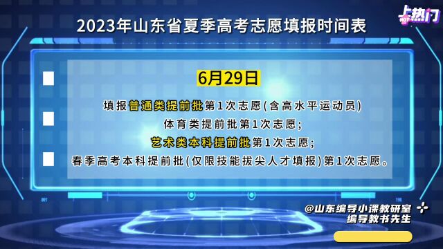 山东省2023年夏季高考志愿填报时间表