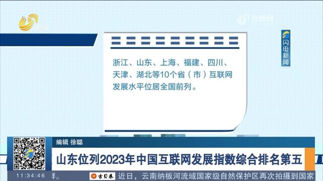 山东位列2023年中国互联网发展指数综合排名第五,居全国前列