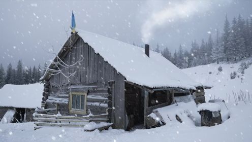 暴雪过后，躲在废弃的小木屋里躲避严寒，劈柴做饭