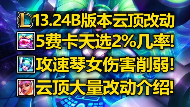 13.24B版本[云顶]改动介绍:9级5费卡天选只有2%几率!95玩法死亡!蓝琴继续削弱!