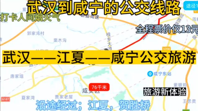 武汉开往咸宁的公交线路来了,全程票价仅13元,沿途经过;江夏