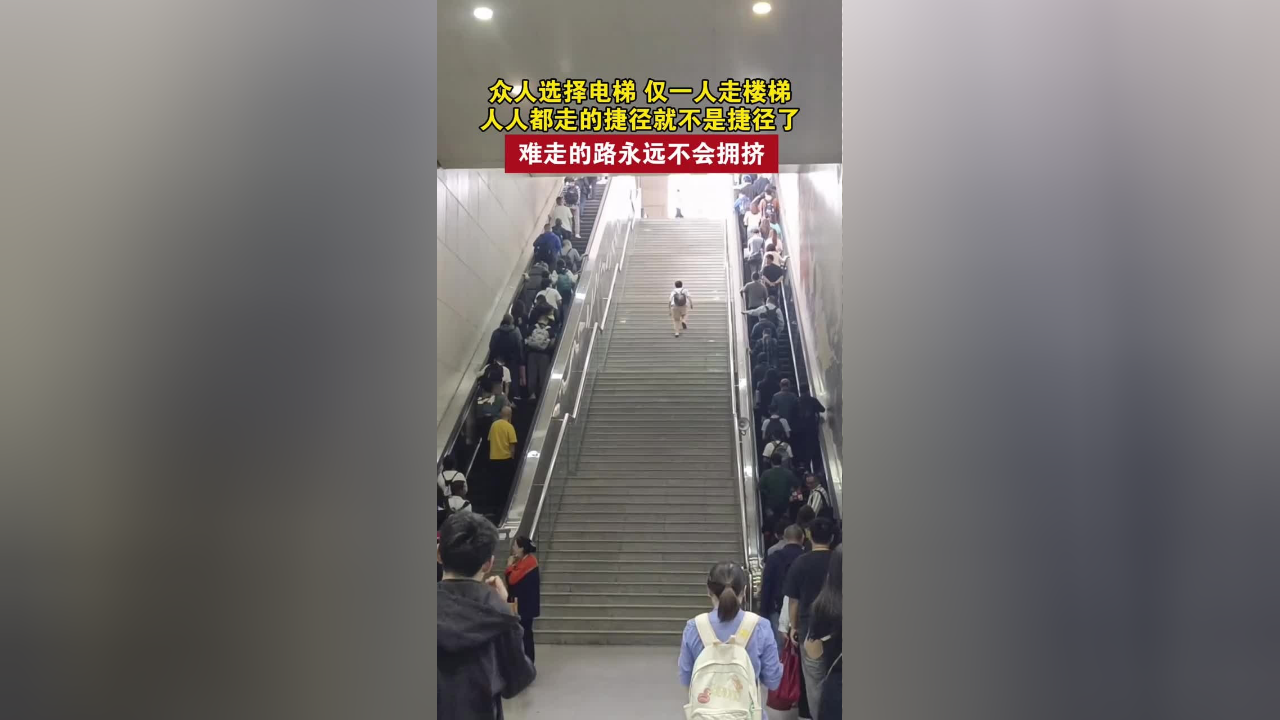 仅一人走楼梯,人人都走的捷径就不是捷径了,难走的路永远不会拥挤