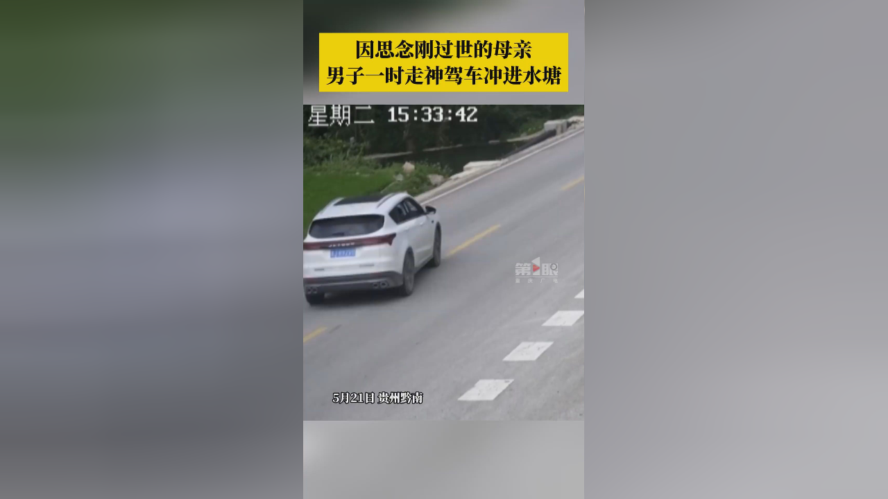 男子思念过世母亲走神把车开进水塘