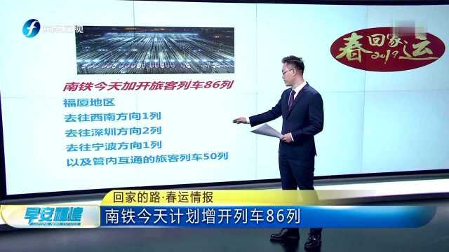 回家的路ⷦ˜娿情报 南铁今天计划增开列车86列