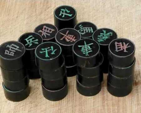 清代亚洲印度犀牛角古董 艺术品 象棋一套 双面