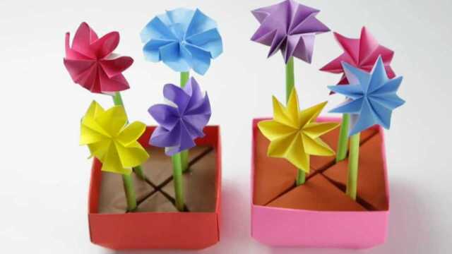 幼儿早教简单折纸花盆栽建造属于自己的花园