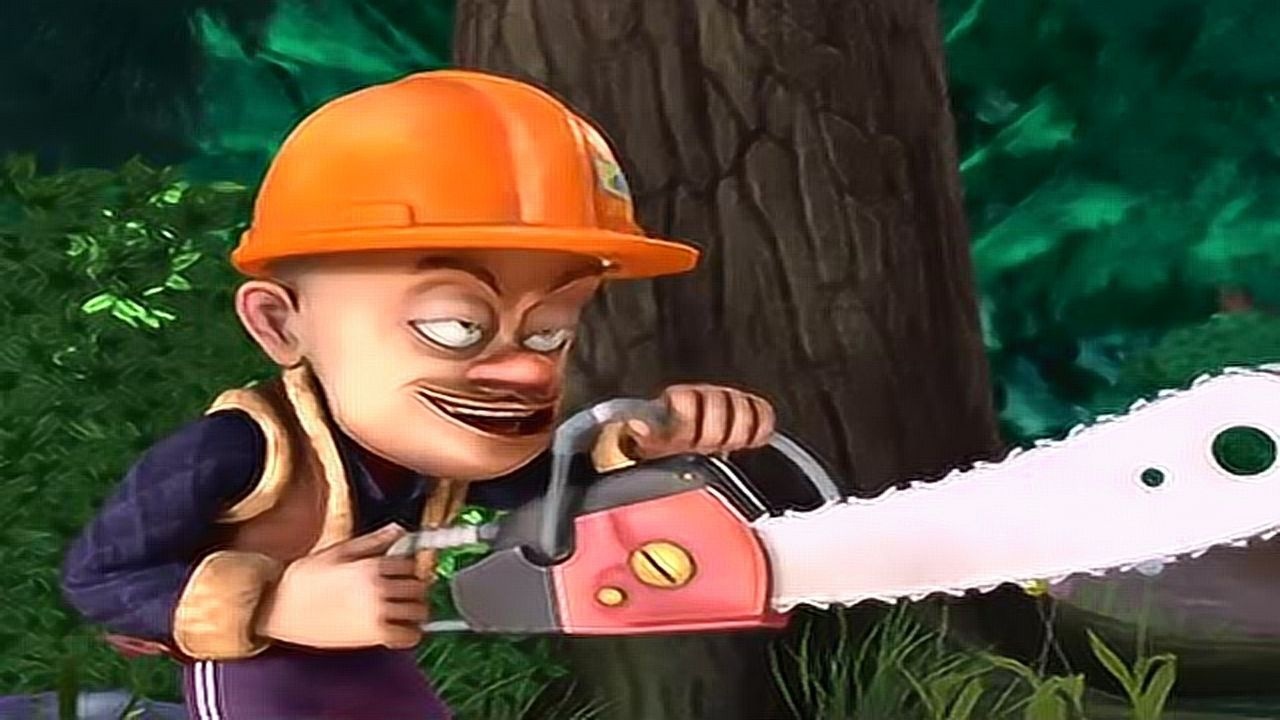 熊出没:光头强拿着电锯要干什么,他怎么笑得那么邪恶