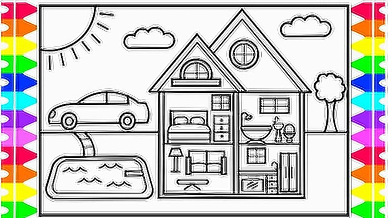 趣味简笔画:画带游泳池的玩具屋