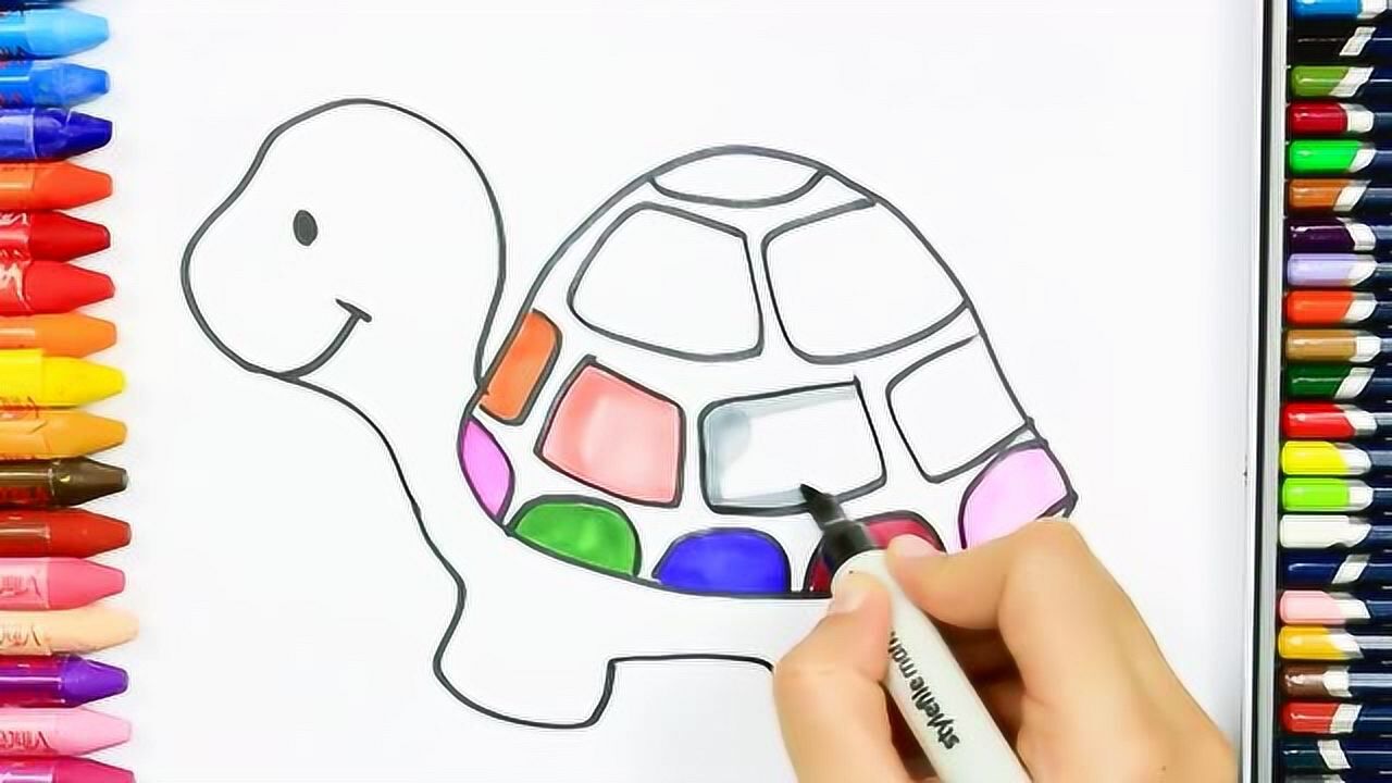 儿童水彩画给小乌龟涂上多彩的颜色