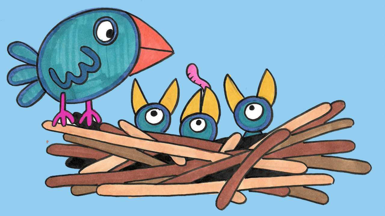 绘本故事 鸟妈妈给刚出生的小鸟找虫吃