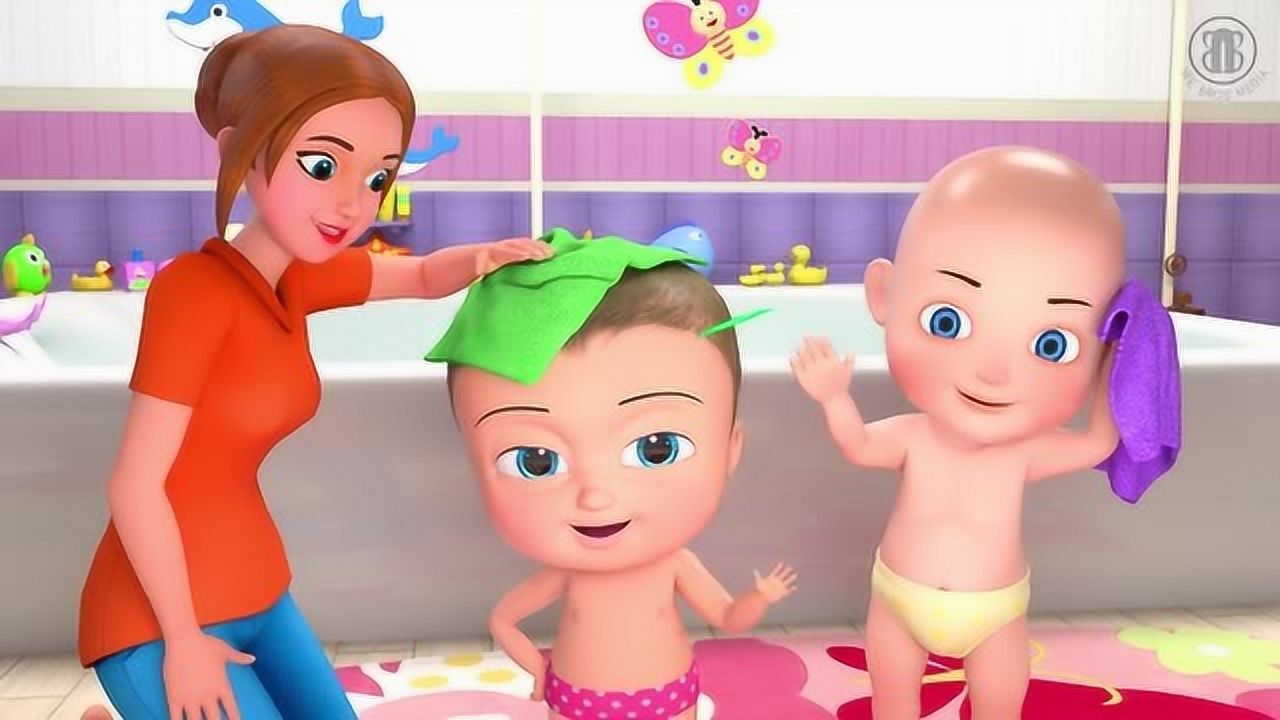 幼儿家庭亲子动画启蒙早教妈妈教约翰兄弟洗澡并唱讲卫生儿歌