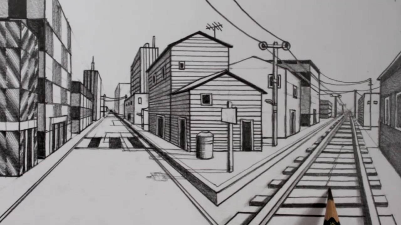 用最快速的方法简单素描通过一点透视绘画立体场景图教学视频