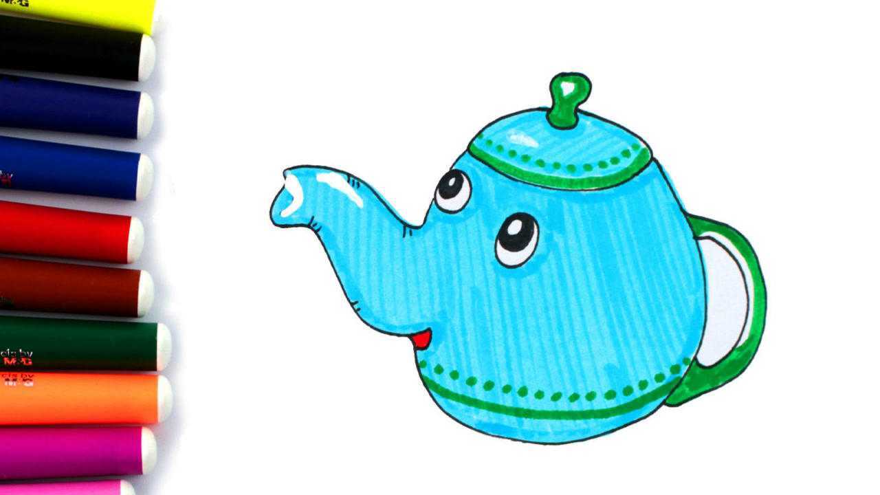 画一个萌萌哒大象小茶壶简单可爱的创意卡通画