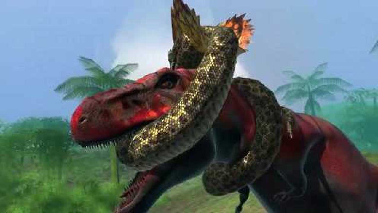 恐龙世界霸王龙激战大蟒蛇恐龙游戏动画