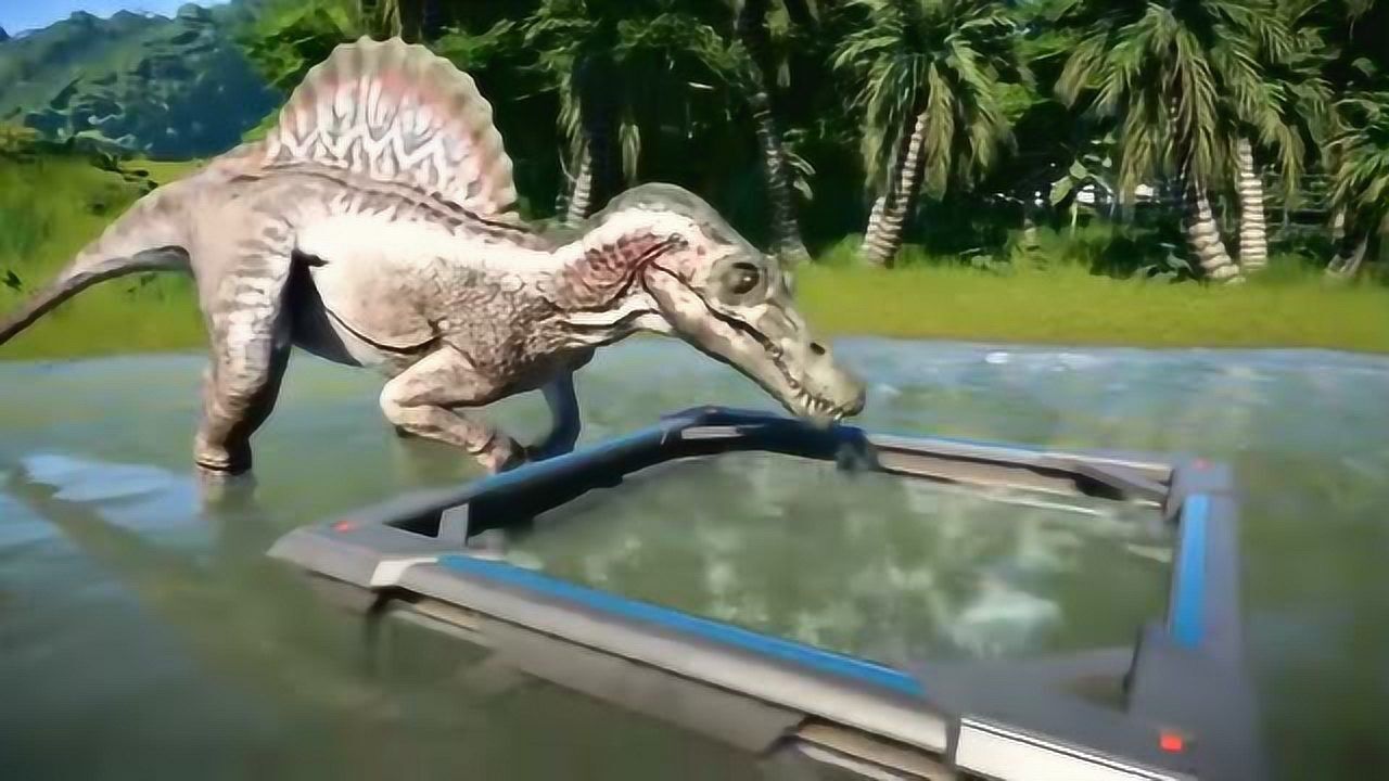 棘背龙水池抓鱼吃 恐龙动漫