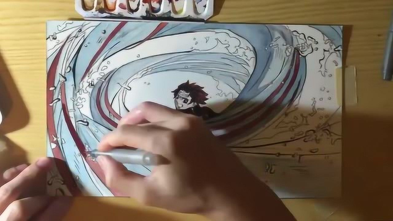 手绘上色鬼灭之刃中超酷的灶门炭治郎水之呼吸你见过吗