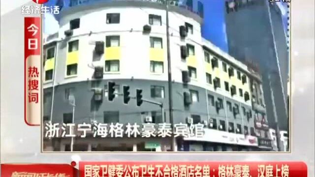 国家卫健委公布卫生不合格酒店名单:格林豪泰、汉庭上榜