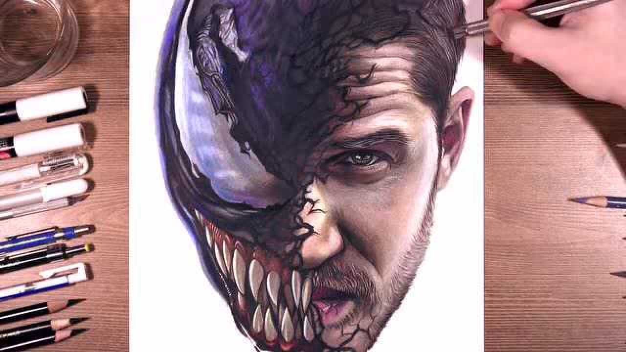 绘画电影毒液彩色铅笔画