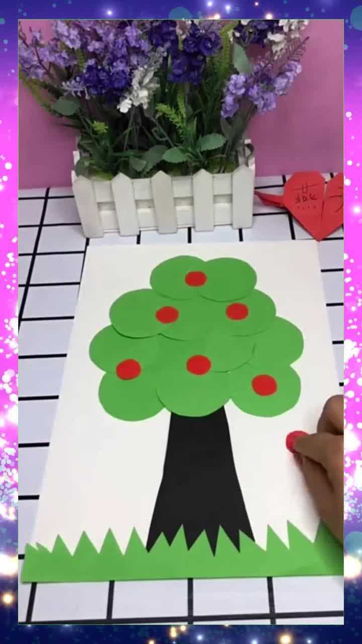 幼儿大班手工课,苹果树全班第一名