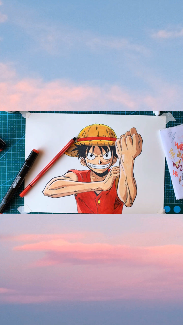 马克笔手绘作品 《海贼王》勇敢的草帽小子:路飞