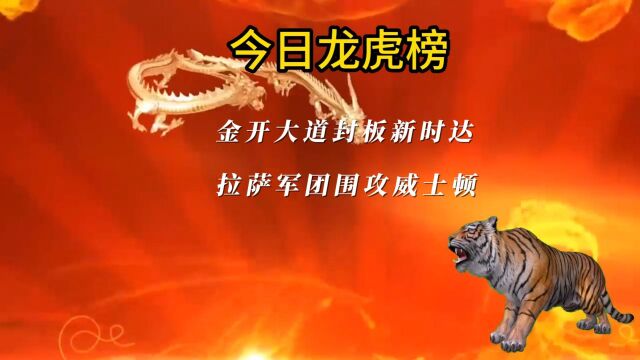 今日龙虎榜:金开大道封板新时达,拉萨军团围攻威士顿