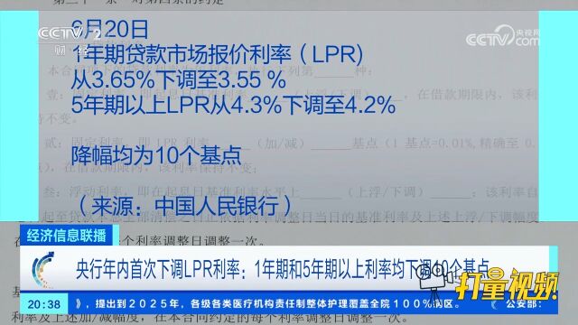 央行年内首次下调LPR利率:1年期和5年期以上利率均下调10个基点