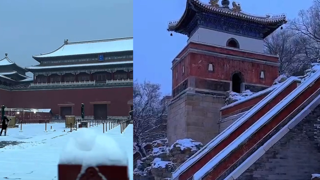 实拍北京雪景鸟巢银装素裹白雪镶红墙故宫变身紫禁城