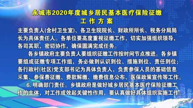 永城市2020年度城乡居民基本医疗保险征缴工作方案