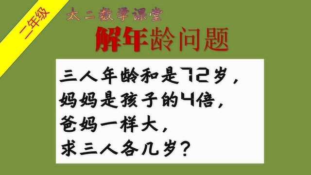 三人年龄和是72岁,妈妈是孩子的4倍,爸妈一样大,求三人各几岁?