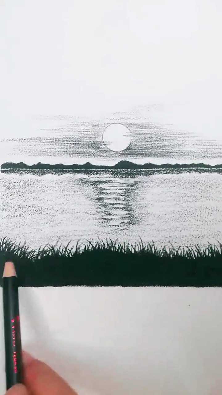 夕阳的简单画法铅笔画图片