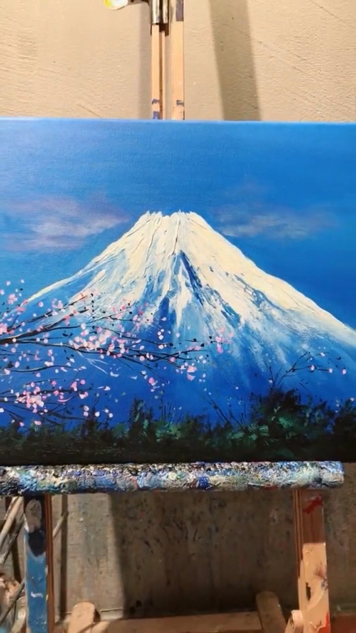 富士山图片手绘水粉图片