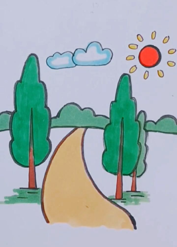 今天教大家画个大路,是春天的气息