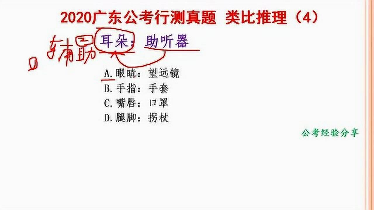 2020广东公务员考试(乡镇),类比推理,耳朵和助听器,什么关系