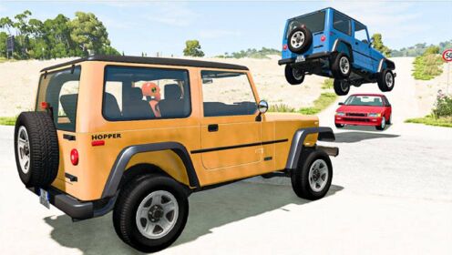 beamng:两辆吉普车开足马力玩越野竞技时失控撞车,画面太酸爽啦