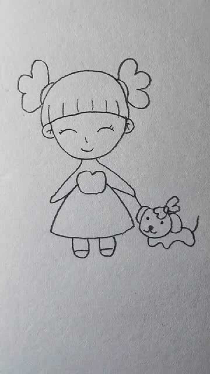 牵小狗的可爱女孩