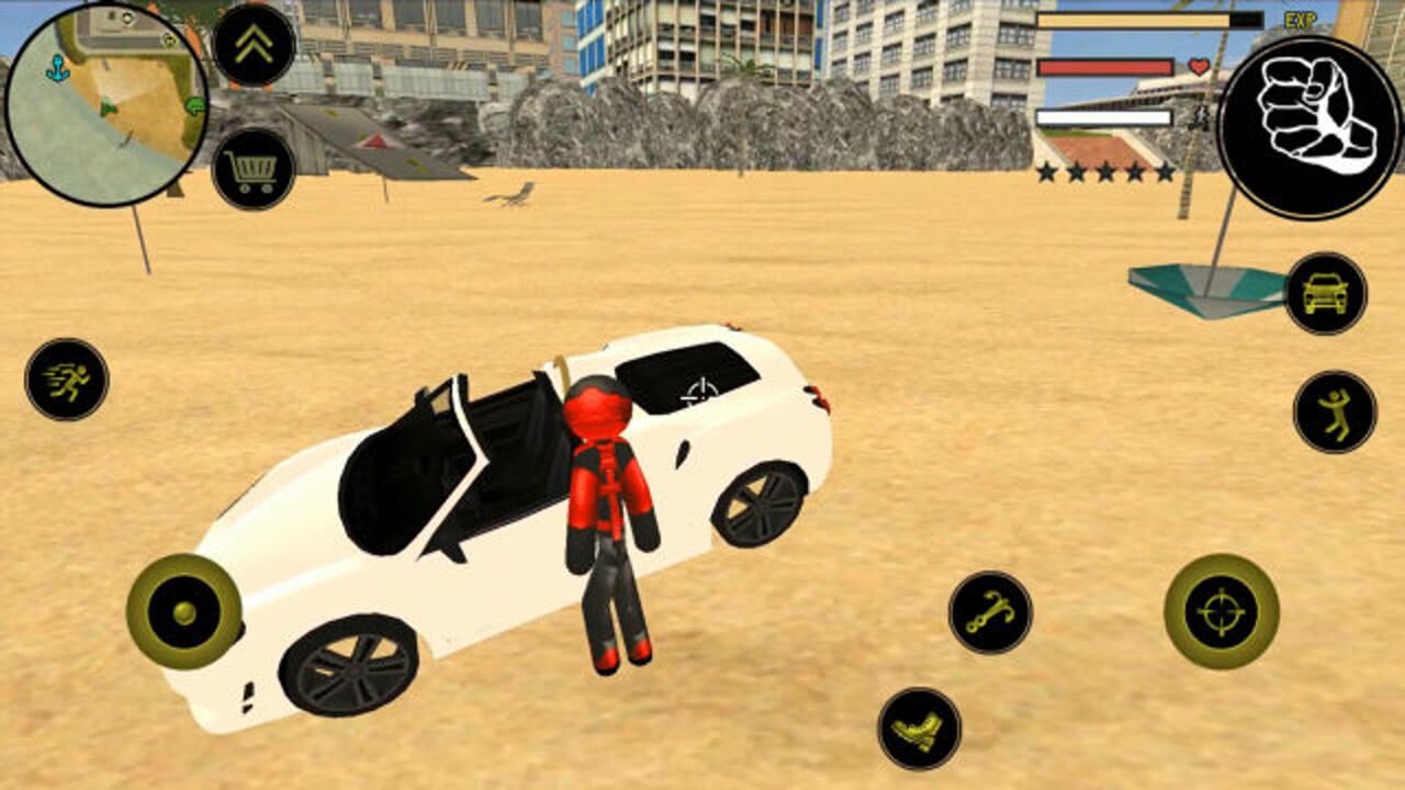 火柴人绳索英雄:火柴人驾驶白色跑车,去寻找坦克!