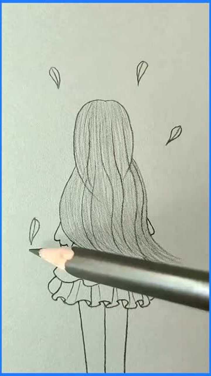简笔画,教你画一个站在风中的女孩