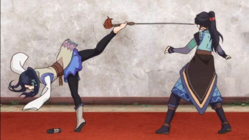 动漫无臂少女街头卖艺以脚御剑比手还灵活只为讨口饭吃